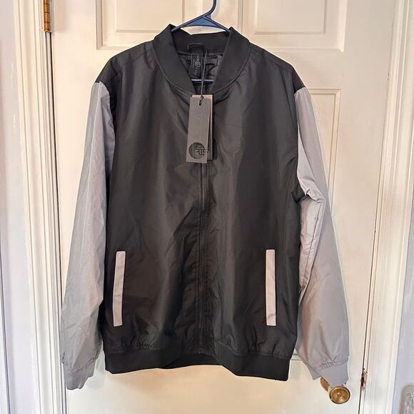 NWT Soul Star England Bomber Jacket Lightweight Full‎ Zip Black Gray XL - Picture 1 of 10